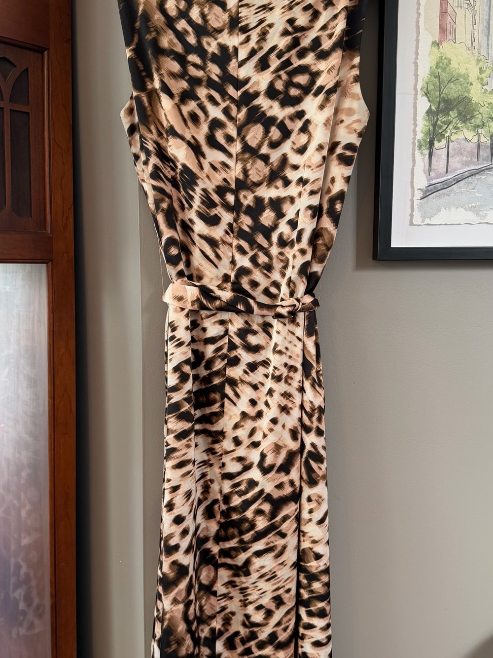 Alex Marie Sleeveless Maxi Belted Dress in Tan and Black Animal Print. Size 10 - Picture 5 of 8